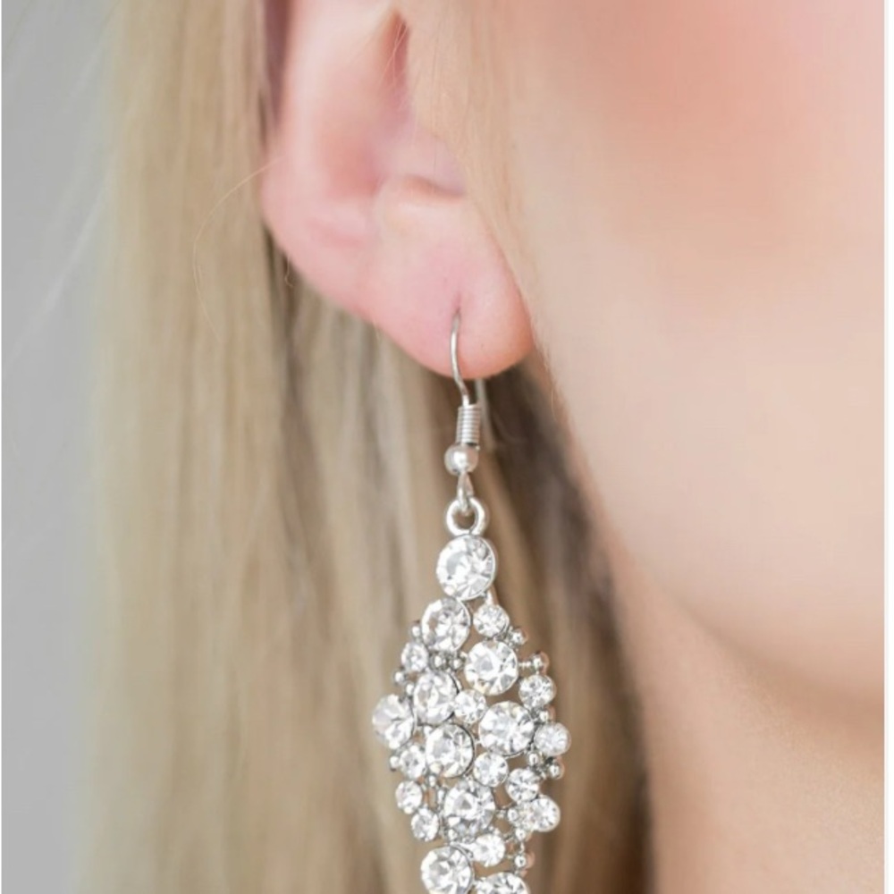 Elegant Silver Crystal Drop Earrings- Cosmically Chic